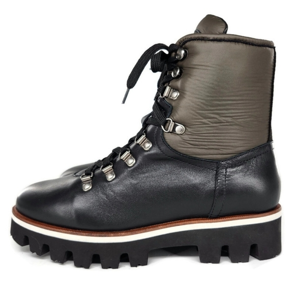 Aquatailia Morena Black & Olive Colorblock Leather Lace-Up Lug Sole Combat Boots - Picture 6 of 12